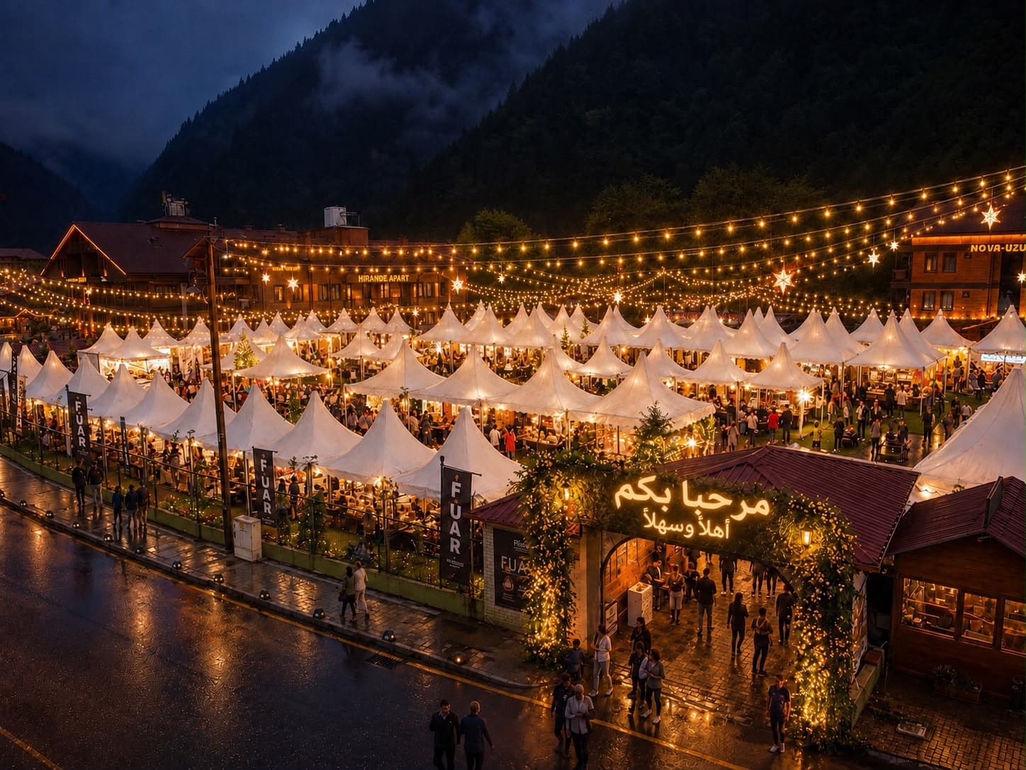 Uzungöl festival alanının gece görünümü